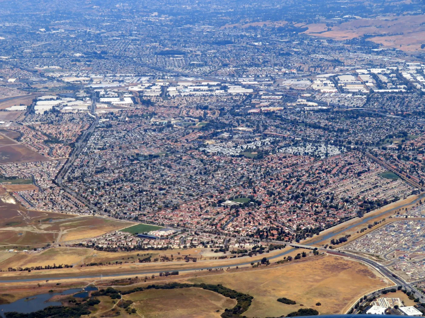 Aerial view of Union City, California, showing residential neighborhoods and the surrounding East Bay landscape
