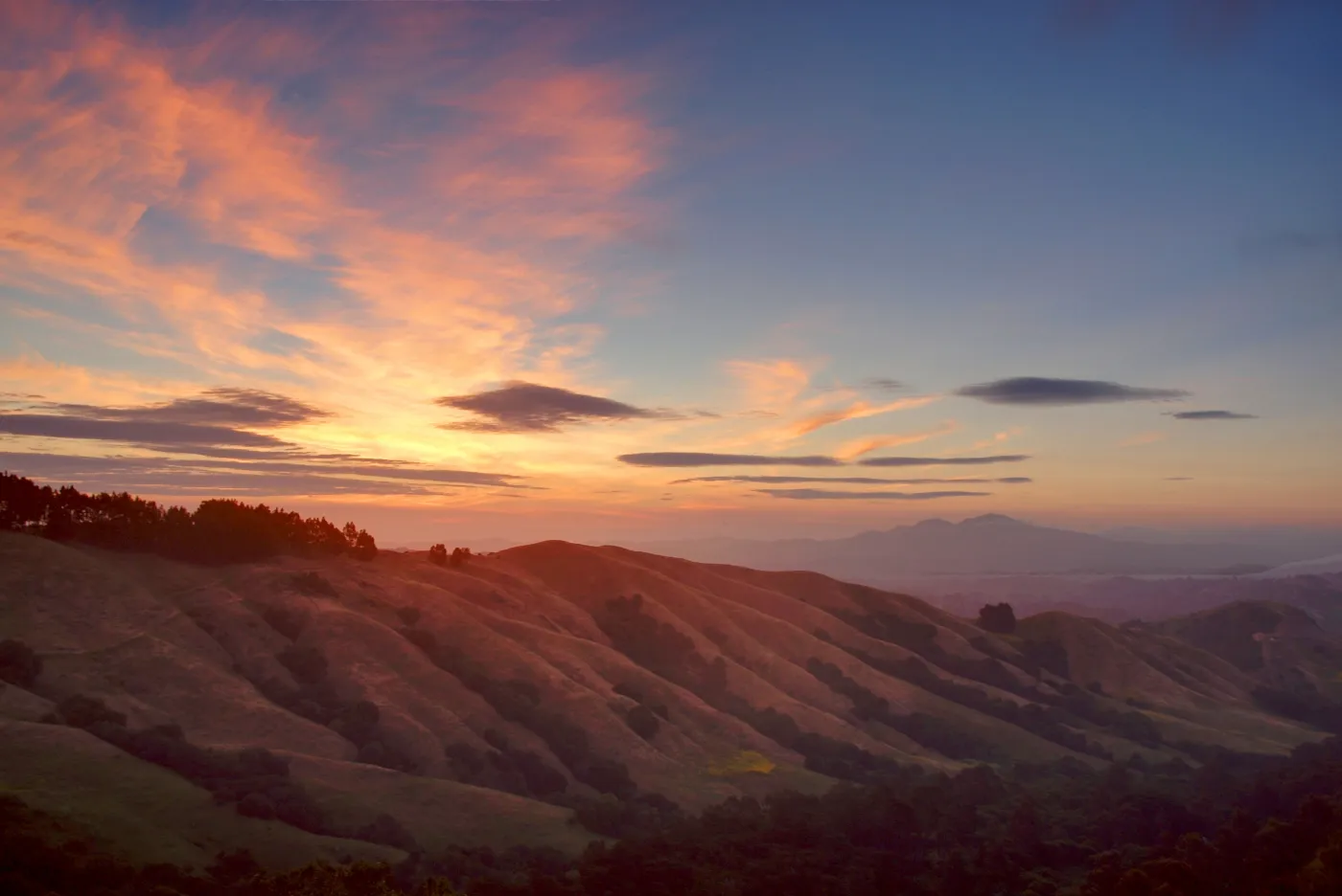 Morning light over the East Bay hills and San Francisco Bay shoreline