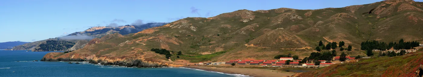 The coastal hills and beach of the Marin Headlands at Rodeo Beach in the North Bay