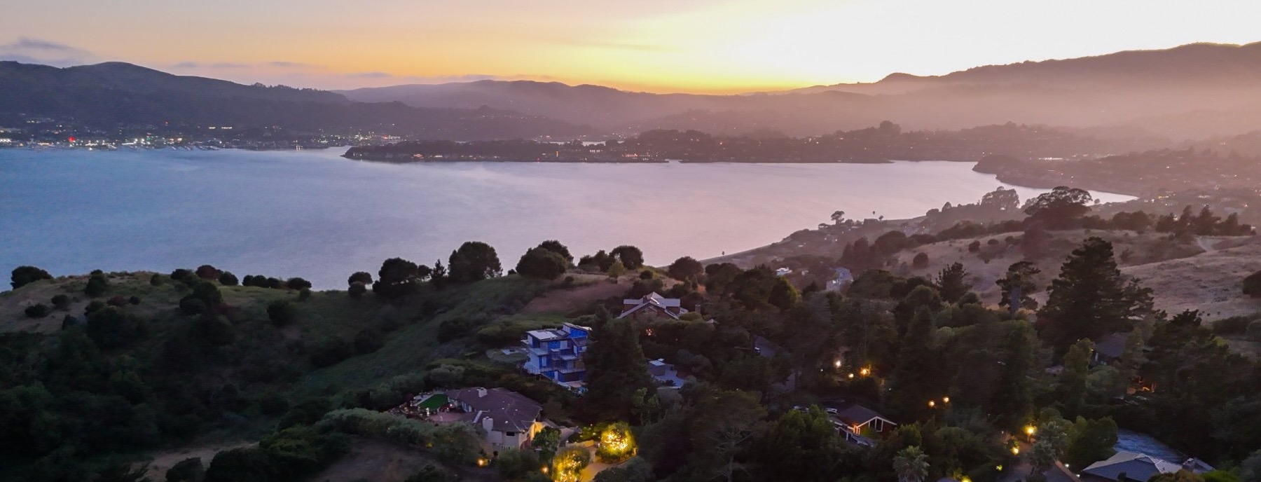 The Tiburon peninsula hillside above San Francisco Bay, with the Bay and the Golden Gate Bridge beyond