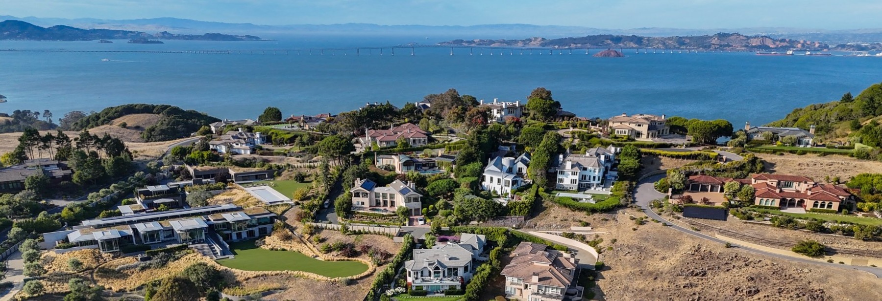 San Francisco Bay and the distant Golden Gate Bridge from the Tiburon peninsula